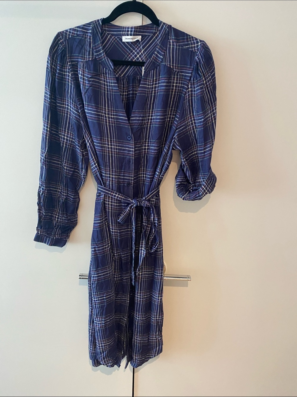 Penningtons Navy Plaid Button-Front Shirt Dress